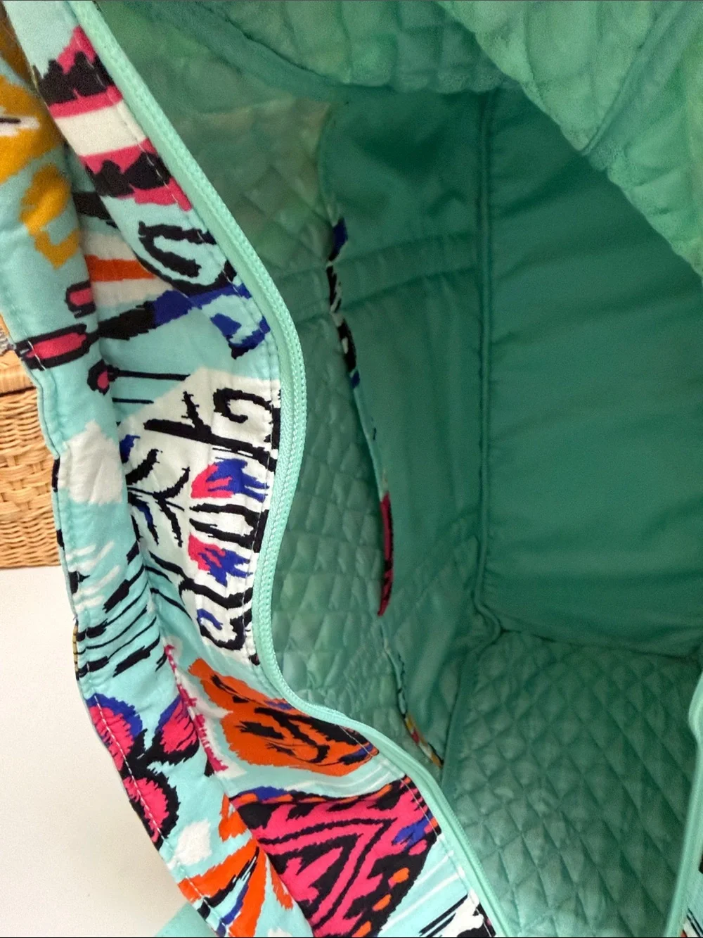 Vera Bradley Pueblo Vera Quilted Turquoise Patterned Tote Bag - Picture 5 of 11